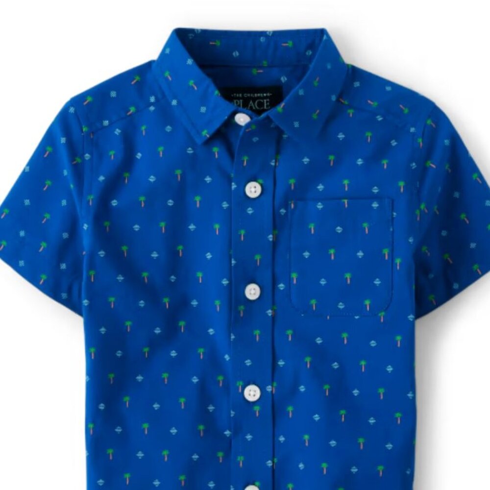 NWT The Children’s Place Toddler Boys Palm Tree Poplin Button Up Shirt